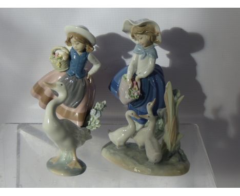 A Miscellaneous Collection of Lladro Figures, including two flower girls and two geese. (4)