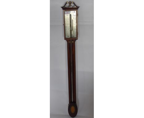 A Peter Wiggins Stick Barometer, with decorative inlay. (af)