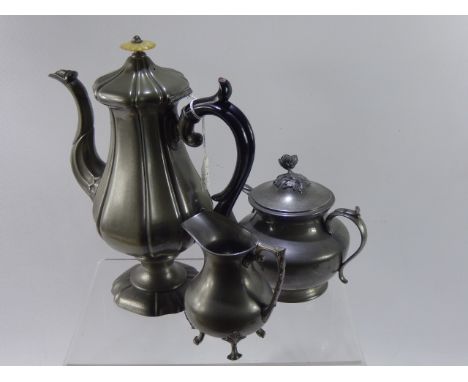 An Antique Pewter Coffee Set, having mother of pearl finial stamped Dixon & Sons.