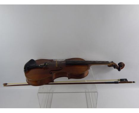 An Antique Violin and Bow, with mother of pearl decoration, unlabelled.