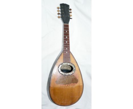 An Antique Bowlback Mandolin by Ficarra Joseph of Port Said, Egypt, the inlaid mandolin with coloured woods around the edge w