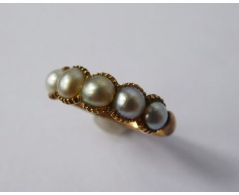 A Lady's Antique 14 ct Rose Gold 5 Pearl Ring, pearls 4 - 4.5 mm, size P, approx 2.6 gms