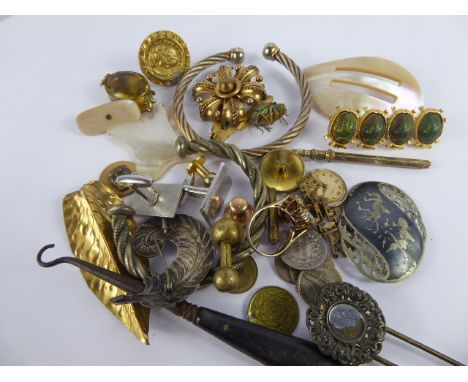 An Miscellaneous Collection of Antique and Other Costume Jewellery, including scabbard beetle brooch, bangles, mother of pear