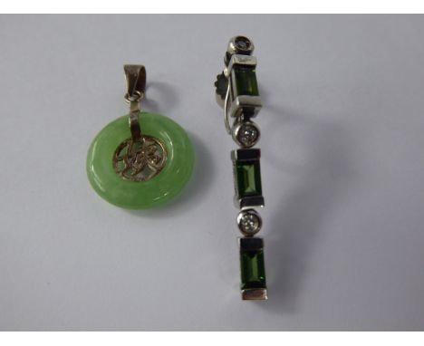 Miscellaneous Jewellery, including apple jade pendant, a single 18 ct gold tourmaline and diamond earring, 3 x 5.3 mm tourmal