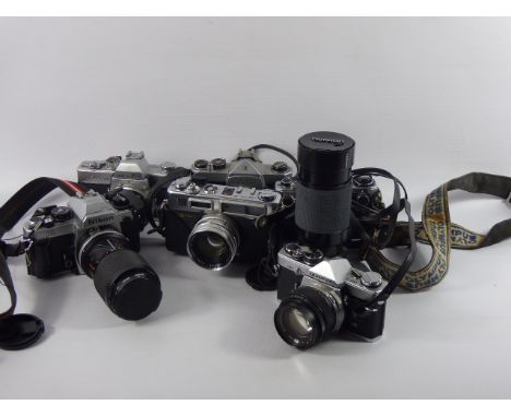 A Quantity of Vintage Camera Equipment, including a Minolta SRT101 with a 55mm Lens, a Honeywell Pentax Camera Super-Takumar 