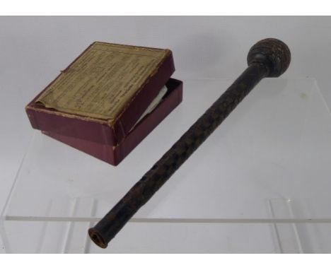 An Ebony Knop Kierrie, together with a small quantity of vintage lantern slides. (2)