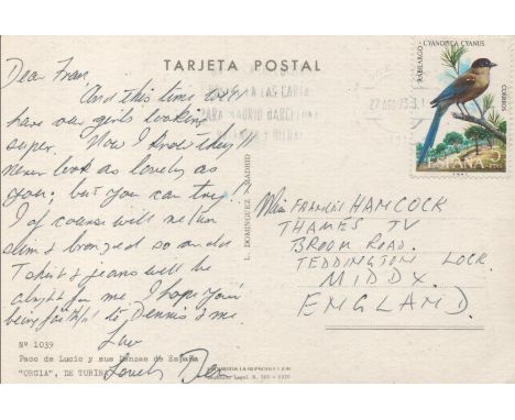 Benny Hill signed vintage postcard photo dated 27/8/73 sent from Spain. Good condition. All autographs come with a Certificat