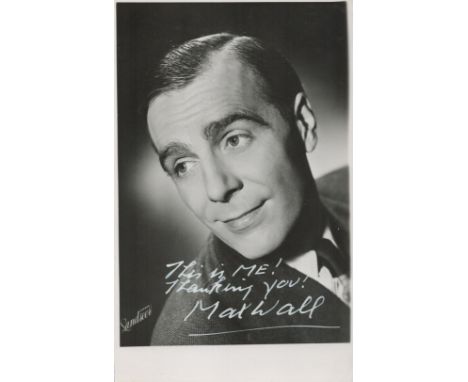 Max Wall signed vintage black and white postcard photo. Good condition. All autographs come with a Certificate of Authenticit