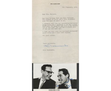 Eric Morecambe TLS 7/2/79 on headed paper with interesting content regarding his daughter, plus vintage p/c of Morecambe and 