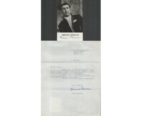 Bernard Bresslaw signed vintage postcard photo and TLS 12/8/80. Good condition. All autographs come with a Certificate of Aut