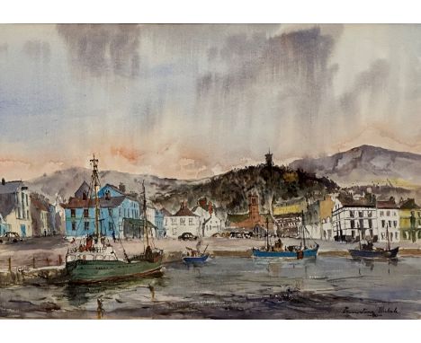 Cramons Ana Michele Tramontana, Evening Light Over Ramsey Harbour, watercolour, signed bottom right, paper label verso, ex Is