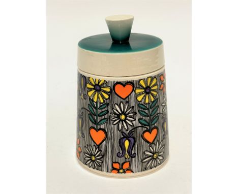 Kitchenalia - A Hummel mid century storage container of cylindrical tapered form with tapered knop to top, decorated with sty