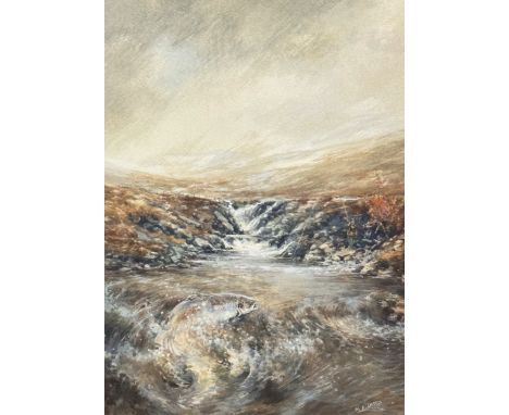 Ian R Oates, A Leaping Salmon with Fisherman by the Bank, watercolour, signed lower right and dated 1981, glazed gilt frame, 
