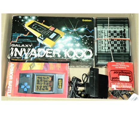 An Electric Gaming group to include Mattel Electronics Armour Battle, Gakken Galaxy Invader 1000, Chess Game &amp; 2x Adaptor