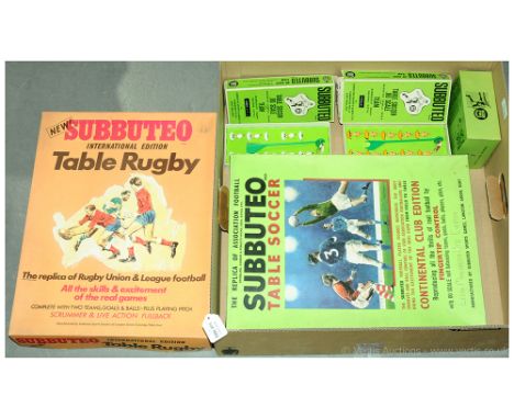 Subbuteo a boxed group to include 2x Teams Leeds &amp; Torquay, Match Score Recorder, Club Edition Set &amp; Table Rugby Inte