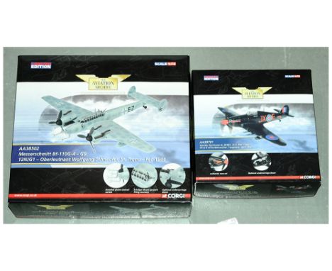 Corgi a boxed Aviation Archive pair to include AA38502 Messerschmitt Bf-110G-4 &amp; AA39701 Hawker Hurricane IIc. Conditions