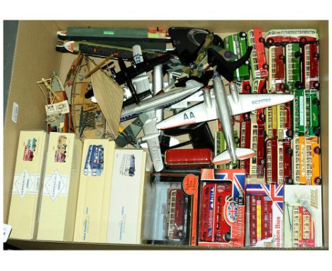 A mixed group to include boxed &amp; unboxed Corgi &amp; EFE and similar buses, unboxed Wooden built boats &amp; Canal Boats,