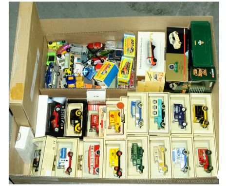 Corgi, Matchbox, Lledo, Dinky Mixed Group Of Items. To Include Lledo Various Vans &amp; Buses, Corgi CC82272 Austin Mini Gold