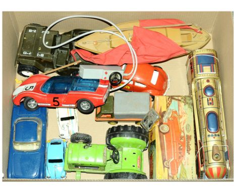 Tinplate &amp; Plastic Toys Mixed Group. To Include Tonka - England Tractor - Green, Joustra Battery - Remote Controlled Pors