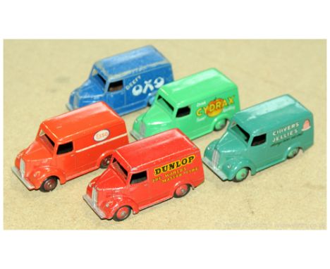 Dinky a unboxed Trojan Van group to include Beefy Oxo (Blue), Cyrdax (Green), Esso (Red), Chivers Jellies (Green) &amp; Dunlo