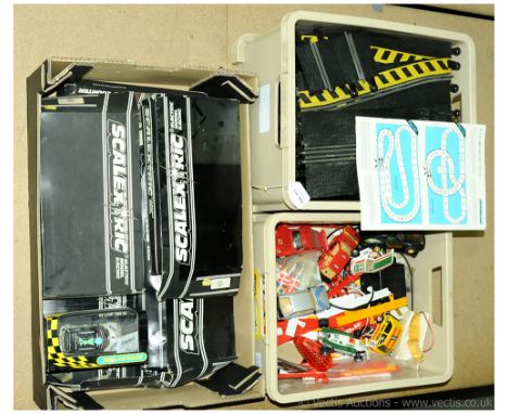 Scalextric a mixed group to include C2564 Mini Cooper S x-Nrgdrink No1, boxed Track, unboxed Track, unboxed Railings, unboxed