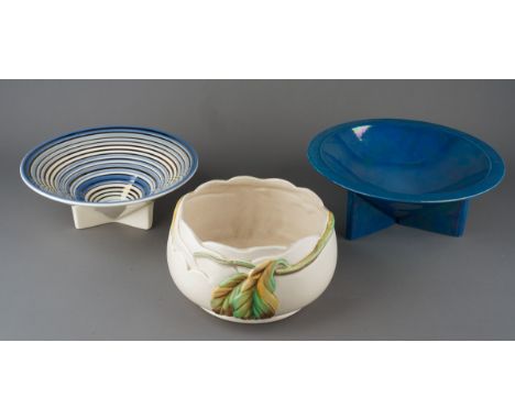 An Art Deco Carlton Ware blue lustre geometric bowl on tripod support, approx 23.5cm diam together with an Art Deco style Che