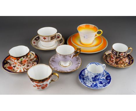 A Shelley Art Deco style trio (cup, saucer and plate) in pattern no.W12405, green factory mark, good condition, together with