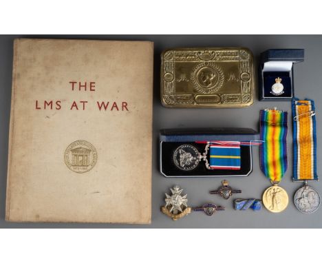 WWI pair British War and Victory Medals to 40397 PTE. G. BUGGY Y.8 L.R., with ribbons together with Notts &amp; Derby cap bad