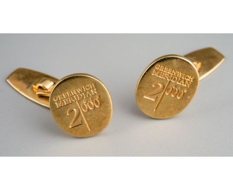 A pair of 9ct yellow gold cufflinks, the ovals engraved with "GREENWICH MERIDION 2/0(degrees) 0'0", gross weight 4.7 grams (2
