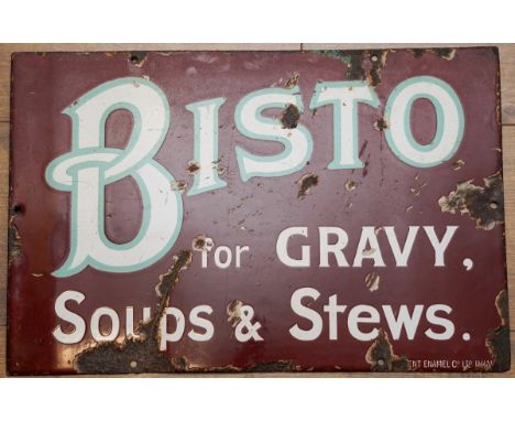 An enamel advertising sign for BISTRO for GRAVY,  Soups &amp; Stews., by Patent Enamel Co Ltd B'HAM., approx 30.5 x 46cm