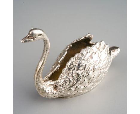 An Edwardian style silver pin cushion holder modelled as a Swan., hallmarked by John H Lunn, Birmingham, circa 1968, retailer