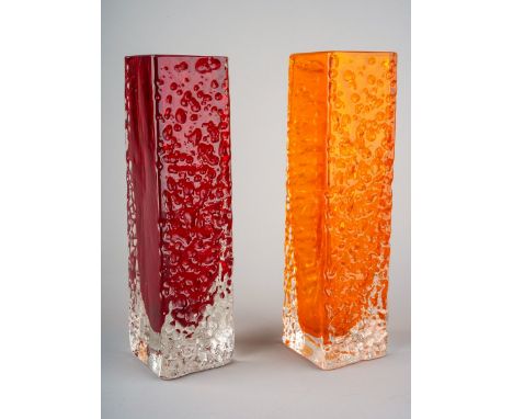Whitefriars nail head vases x 2, designed by Geoffrey Baxter, 17cm high