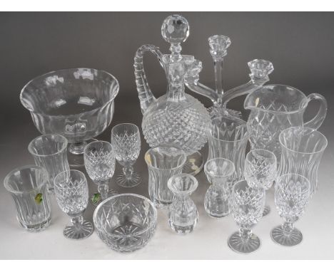 A small collection of Waterford Crystal items, together with a Galway glass three light candelabrum and a Dartington glass pe