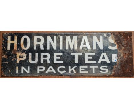 An enamel double sided advertising sign for "HORNIMAN'S PURE TEA" with slogan BEST AND CHEAPEST., approx 15.5 x 46cm