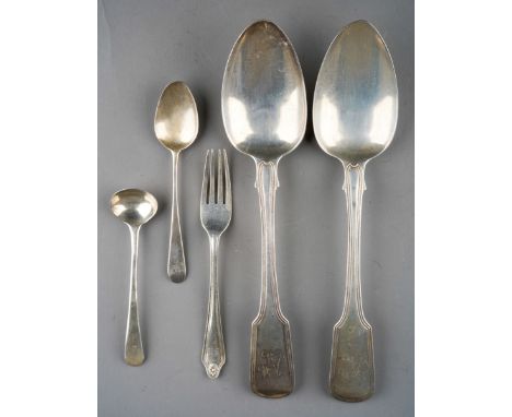 A pair of George III silver fiddle and thread pattern table spoons, engraved with initials., hallmarked by Thomas Wallis (II)