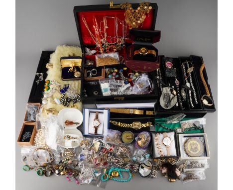 Large collection of jewellery and watches to include ladies rotary ring and watches, brooches, necklaces and various earrings