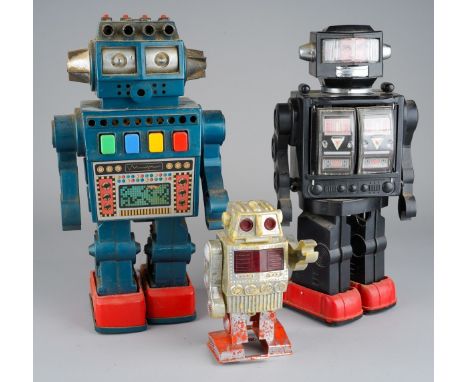 Three vintage unboxed battery operated robots, all made in Hong Kong, comprising a vintage HC  Talking Robot, lacking all mis