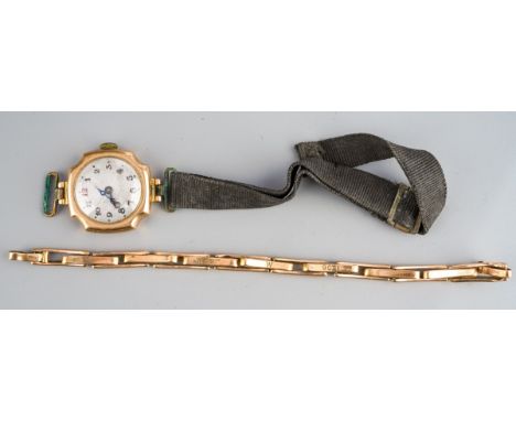 A 9ct gold articulating watch strap, stamped, approx gross weight 3.5 grams together with a vintage yellow metal probably 9ct