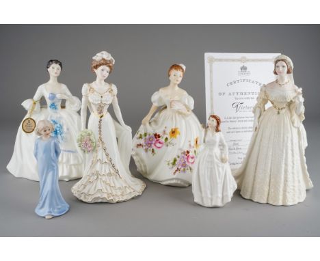 A collection of figures to include: Coalport Queen Victoria Wedding Day 451/7500 and Charlotte A Royal Debutante; Royal Doult