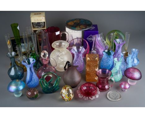 A box of Victorian and second half 20th century coloured glassware, including cranberry glass, Caithness, Edinburgh Crystal, 