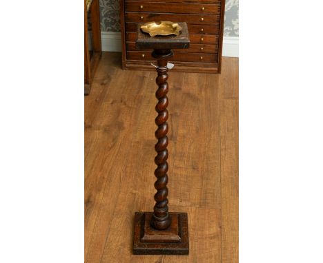 A 1920's oak barley twist ashtray stand with brass ashtray, height 103.5cm