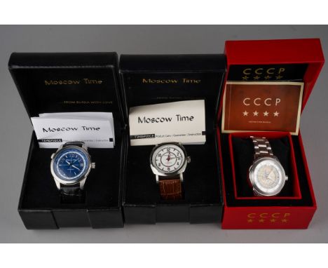 3 boxed Men's vintage wristwatches to include CCCP and two Moscow Time ones.  All new in not used condition.