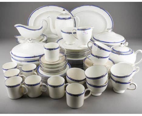 A Wedgwood Kingsbridge pattern bone china dinner service, comprising two oval meat platters, two covered tureens, sauce boat 