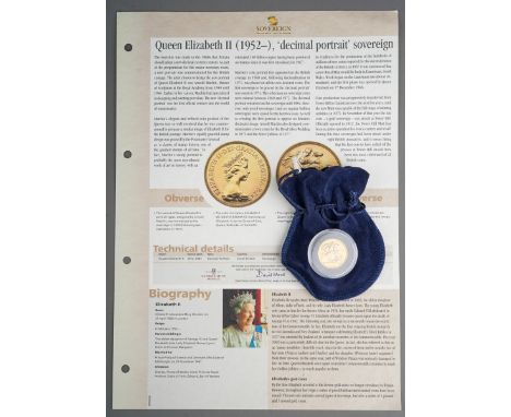 An Elizabeth II 1974 decimal portrait gold sovereign, in coin capsule and with paperwork