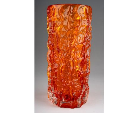A Whitefriars large orange textured bark vase, approx 19cm high