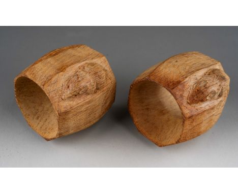 Robert Mouseman Thompson of Kilburn - a pair of octagonal napkin rings, carved with signature mouse, approx 5cm high [2]