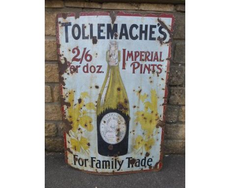 A Tollemache's Light Bitter "For Family Trade"pictorial bottle enamel sign, 30 x 43 1/4".