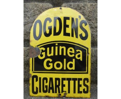 A small Ogden's Guinea Gold Cigarette dome topped enamel sign, 8 x 12".