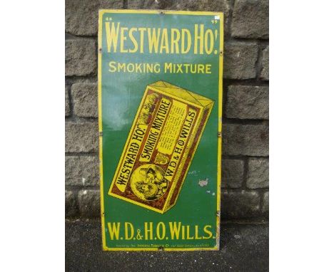 A Wills "Westward Ho!" pictorial packet rectangular enamel sign, 18 x 36".