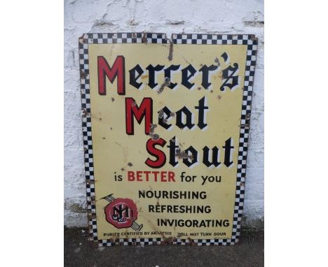 A Mercer's Meat Stout rectangular enamel sign by Protector, 27 x 36".